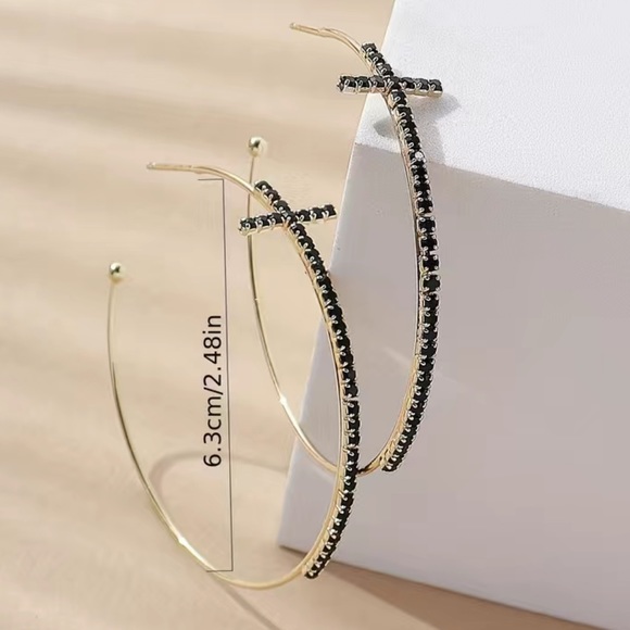 Cubic Zirconia Cross Large Hoop Earrings - Picture 4 of 5